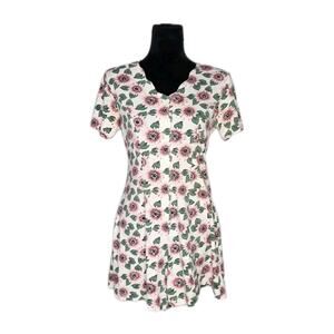 Vintage 90s Bonnie Evans Women’s Floral Print Scalloped Romper Button Front M